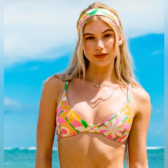 NEW! Kenny Flowers THE ACAPULCO Underwire Bikini Top Pink Green SZ S, DD - Picture 9 of 16